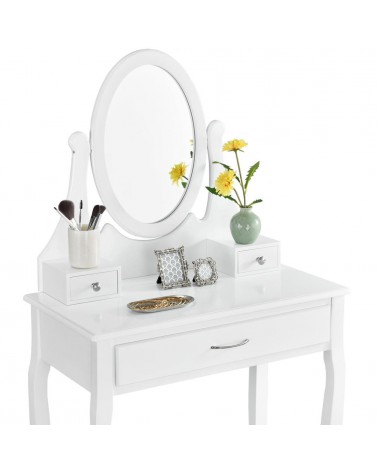 Toaletka biała LENA lustro 3 szuflady + taboret